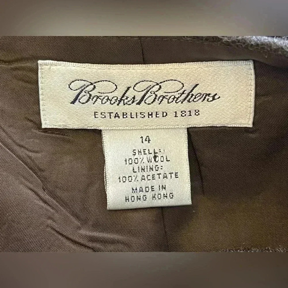 BROOKS BROTHERS Wool Slit Lined Pencil Skirt Size 14 Brown Floral Stitching - Picture 5 of 11